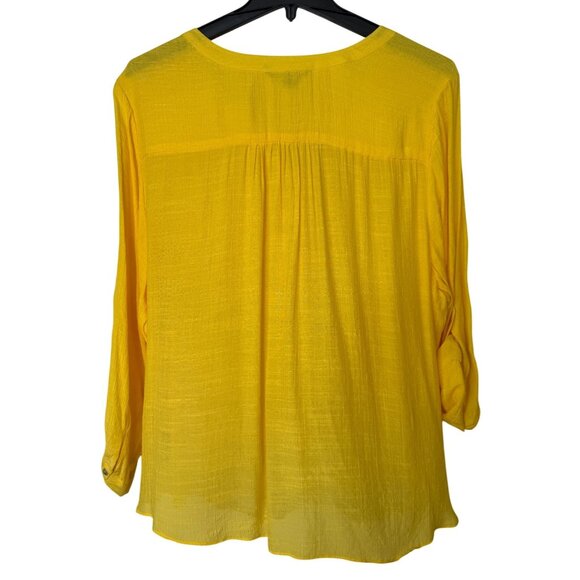Zac & Rachel Woman Yellow Button-Down Blouse 3X with Roll-Tab Sleeves Gauze Boho - Picture 2 of 10